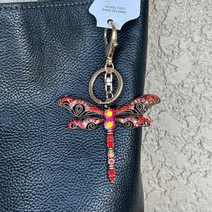 Whimsical Dragonfly Keychain/Bag-charm with Red and Pink Accents